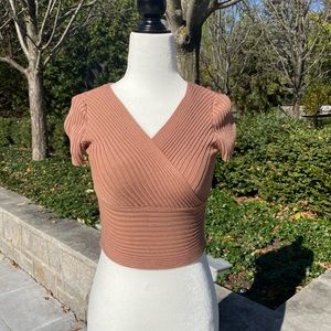 Brown ribbed crop top